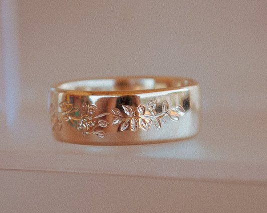 Engraved Floral Wide Band