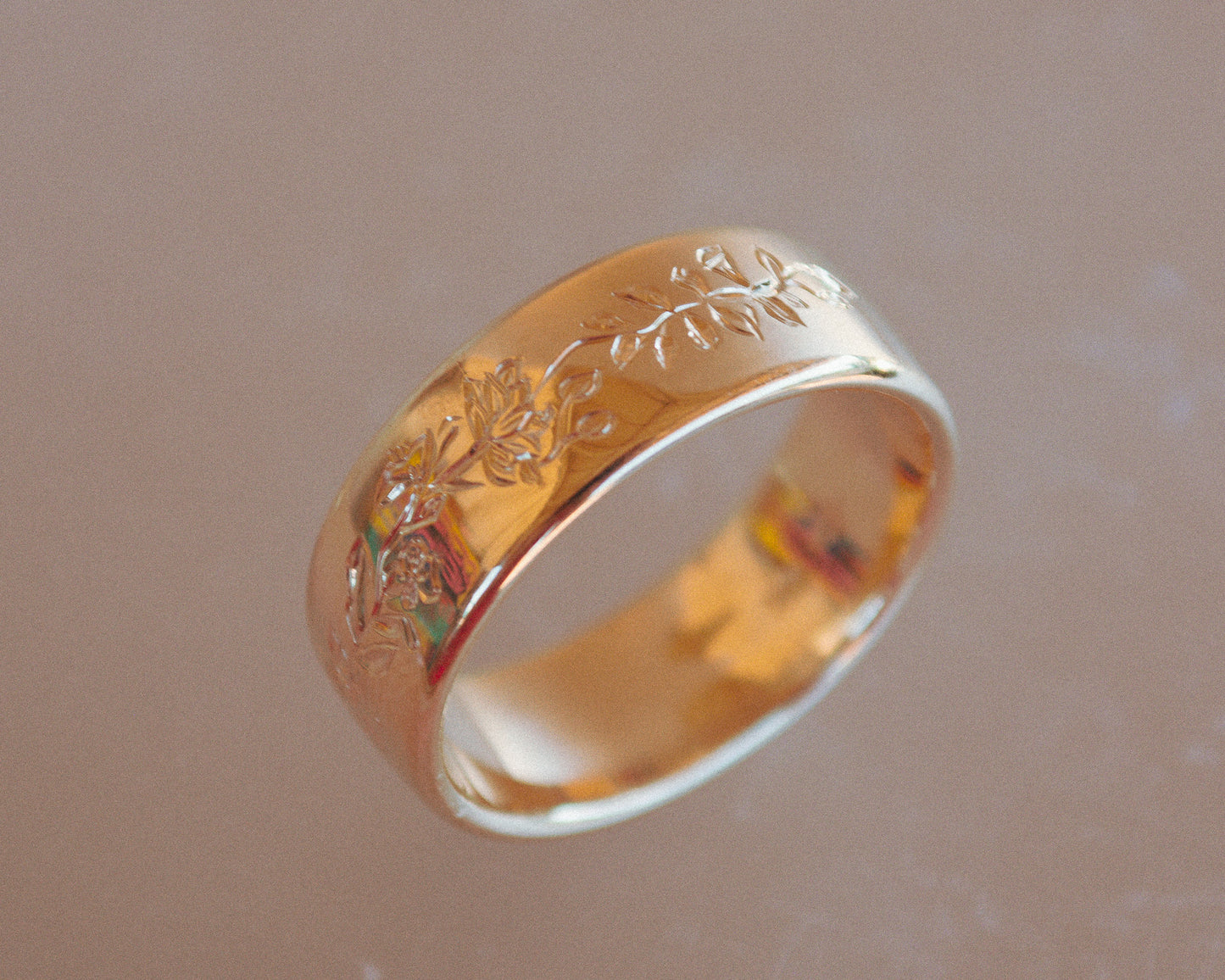 Engraved Floral Wide Band